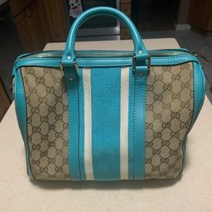 Gucci Boston Handbag Guccissima Beige & Turquoise